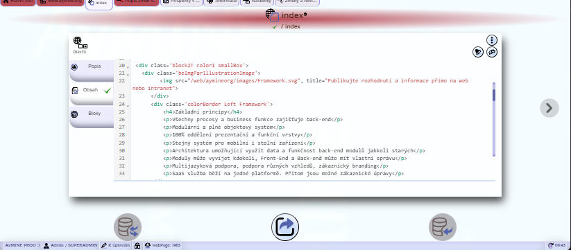 Editace stránky v HTML přimo v CMS